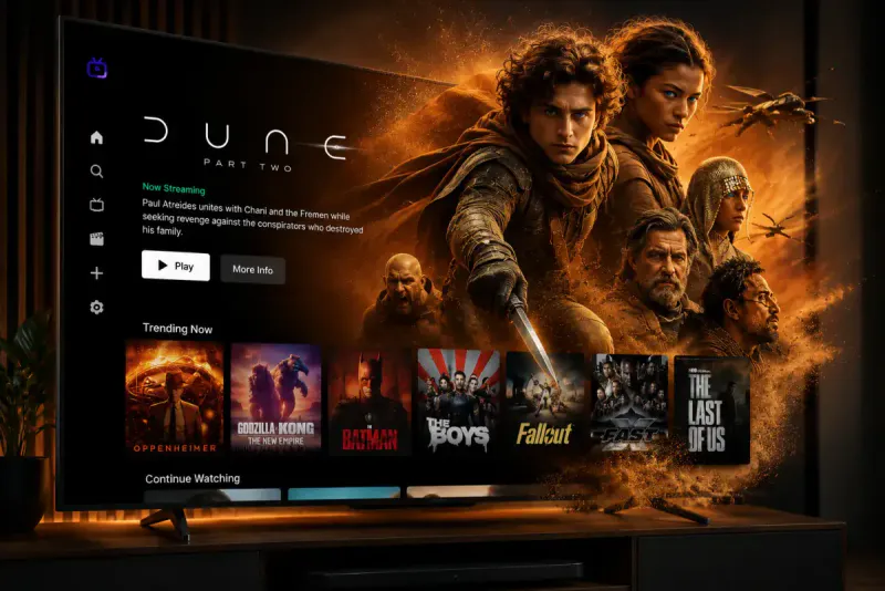 4K IPTV streaming on Smart TV showing live sports in Ultra HD quality
